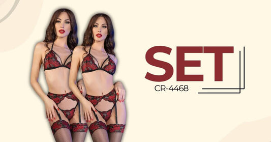 Sexy σετ εσωρούχων Chilirose CR-4468 με ζαρτιέρες και κόκκινα τριαντάφυλλα