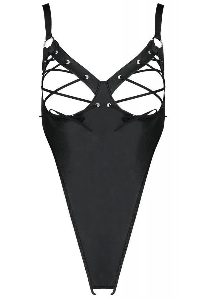 Passion - Γυναικείο Κορμάκι - Passion Celine Body Leather Μαύρο Pe-Celine - E-string.gr