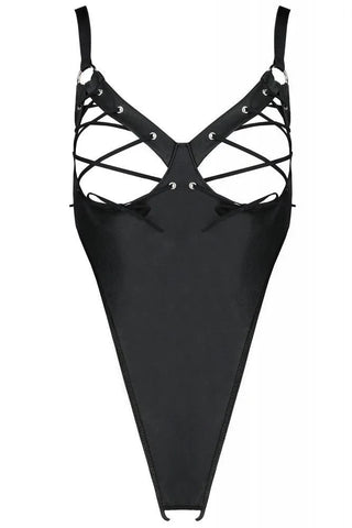 Passion - Γυναικείο Κορμάκι - Passion Celine Body Leather Μαύρο Pe-Celine - E-string.gr