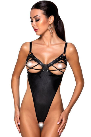 Passion - Γυναικείο Κορμάκι - Passion Celine Body Leather Μαύρο Pe-Celine - E-string.gr