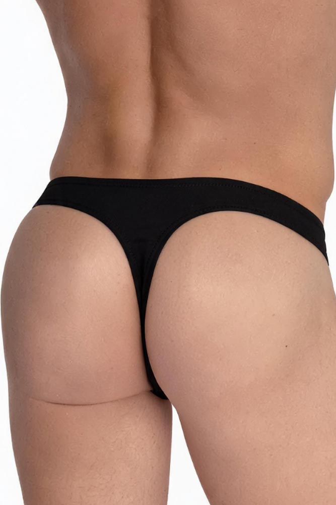 Πίσω όψη ανδρικό thong μαγιό t-back σε μαύρο χρώμα