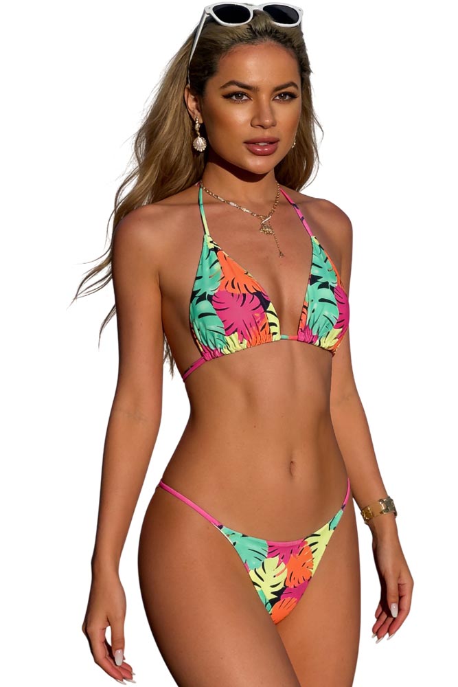 Πολύχρωμο floral μπικίνι τρίγωνο με string σλιπ