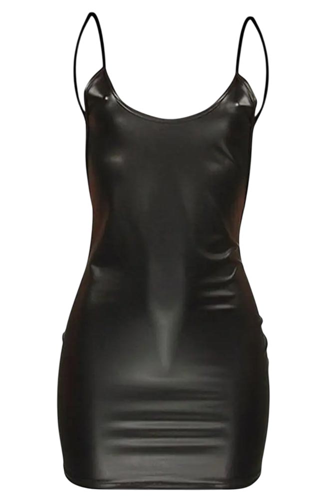 Γυναικείο εφαρμοστό φόρεμα δερματίνη 95% Polyester 5% Spandex