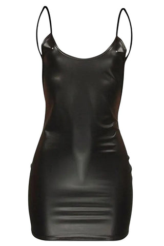 Γυναικείο εφαρμοστό φόρεμα δερματίνη 95% Polyester 5% Spandex