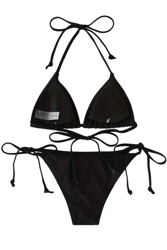 Γυναικείο μαύρο bikini μαγιό με κορδόνια – ghost πίσω όψη με κλασικό κόψιμο στο κάτω μέρος