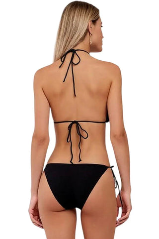 Γυναικείο μαύρο bikini μαγιό με κορδόνια – πίσω όψη με κλασικό κόψιμο στο κάτω μέρος
