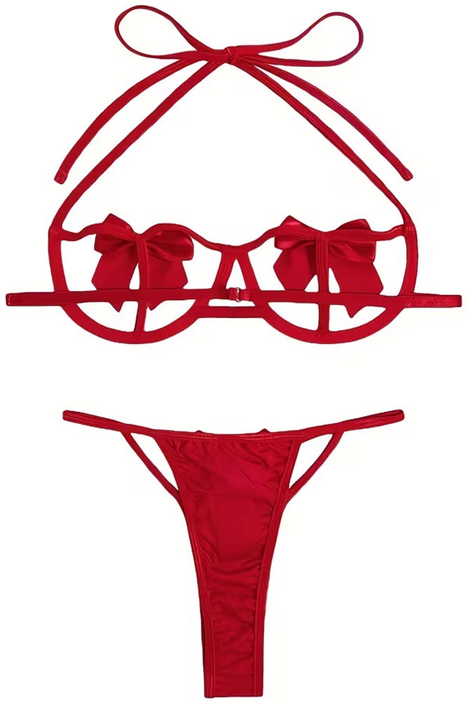 Κόκκινο Σετ Lingerie Annamu – Εσώρουχα με Μπανέλα περίγραμμα πίσω όψη