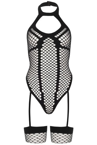 Γυναικείο Κορμάκι με κάλτσες Legavenue Net keyhole Μαύρο LG89229