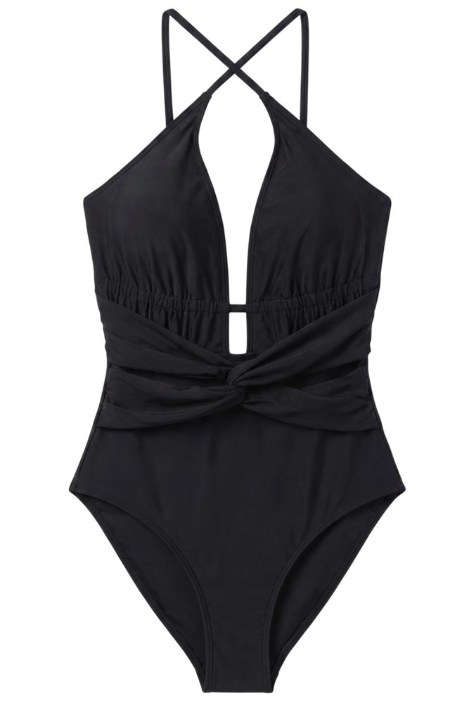 Chic μαύρο ολόσωμο μαγιό cross halter με άνοιγμα στο στήθος
