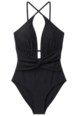 Chic μαύρο ολόσωμο μαγιό cross halter με άνοιγμα στο στήθος
