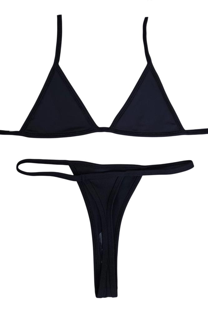 Πίσω σέξι περίγραμμα μαύρου ριπ μαγιό με micro string T-back
