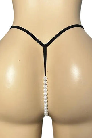 Sexy γυναικείο στρινγκ μαύρο με πέρλες και δαντέλα
