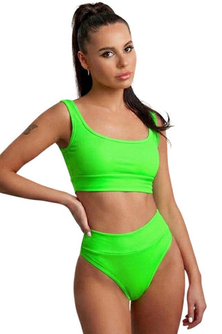 Γυναικείο neon πράσινο ριπ μπικίνι crop top ψηλόμεσο e-string