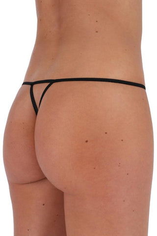 Πλαϊνή όψη μαύρο thong Passion Minnona με γεωμετρικό σχέδιο από λουριά