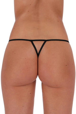 Πίσω όψη μαύρο thong Passion Minnona με γεωμετρικό σχέδιο από λουριά