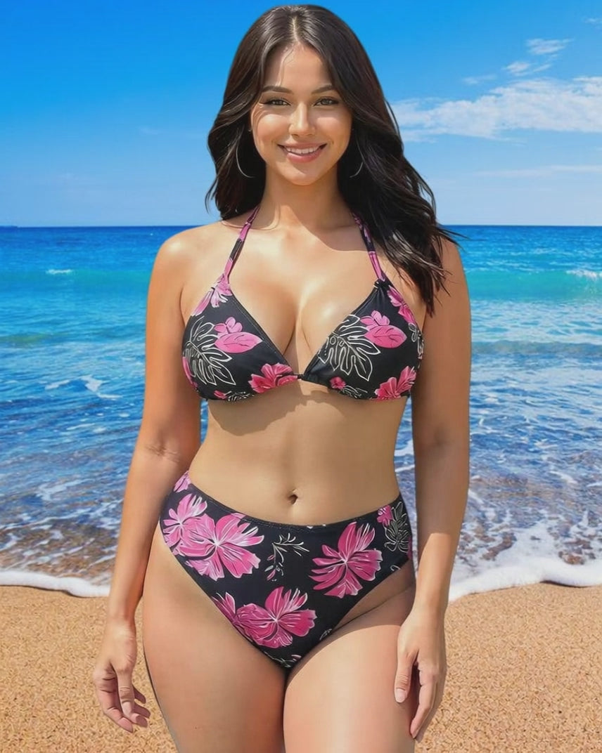 Video for Plus Size Σετ Μπικίνι με Διάφανο Μαύρο Παρεό Annamu Φλοραλ A-1187