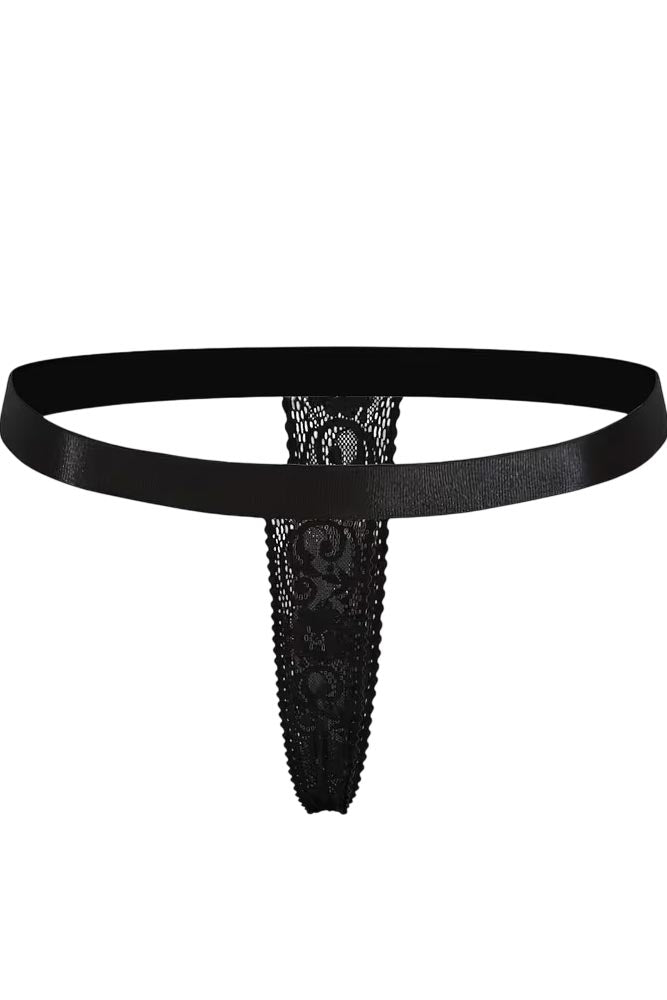 Sexy string με δαντέλα & πλαϊνό κούμπωμα Annamu Μαύρο A-1095