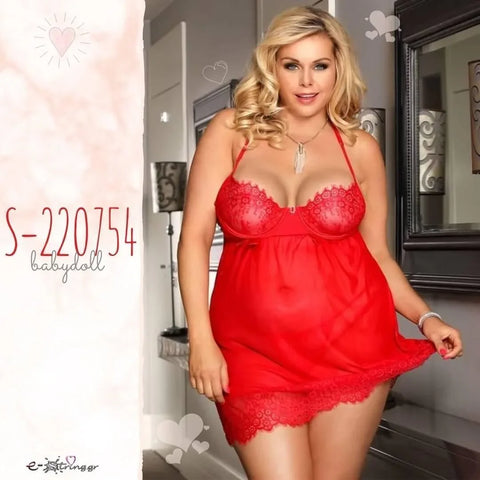 Subblime - Plus Size Babydoll - Subblime Babydoll with Bows Κόκκινο S-220754 - E-string.gr