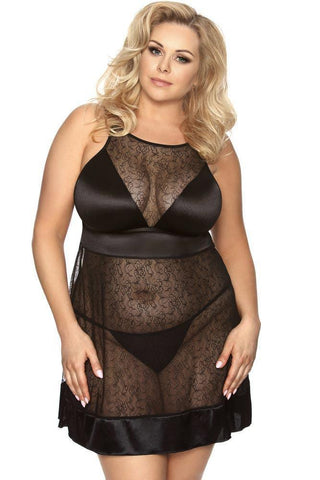 Anais - PLUS SIZE Babydoll - AS Elysia Μαύρο AS10034 - E-string.gr