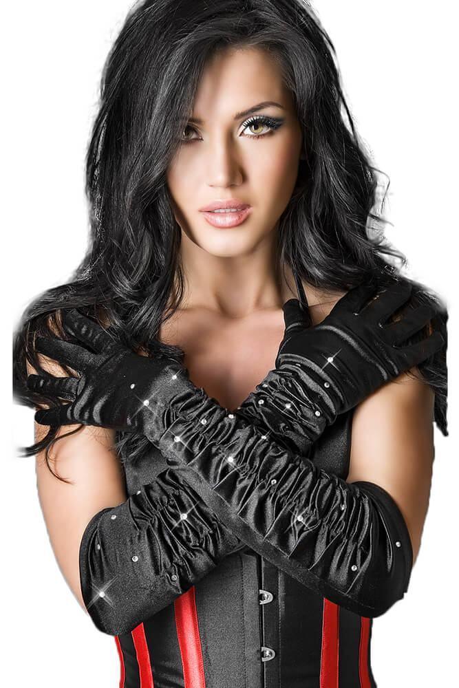 Chilirose - Γυνακεία γάντια - Chilirose Black Satin Gloves with Stones CR-3221-Black - E-string.gr