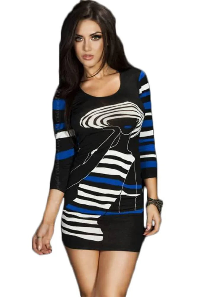 Chilirose - Γυναικείο φόρεμα - Chilirose Black-Blue Mini Dress CR-3535 - E-string.gr