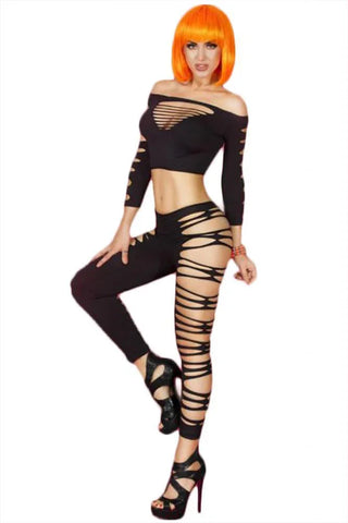 Chilirose - Μαύρο σετ Chilirose - Top and Leggings CR-3654 - E-string.gr