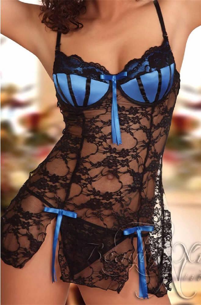 Beauty Night - Babydoll - Abigail Black-Blue BN6109 - E-string.gr
