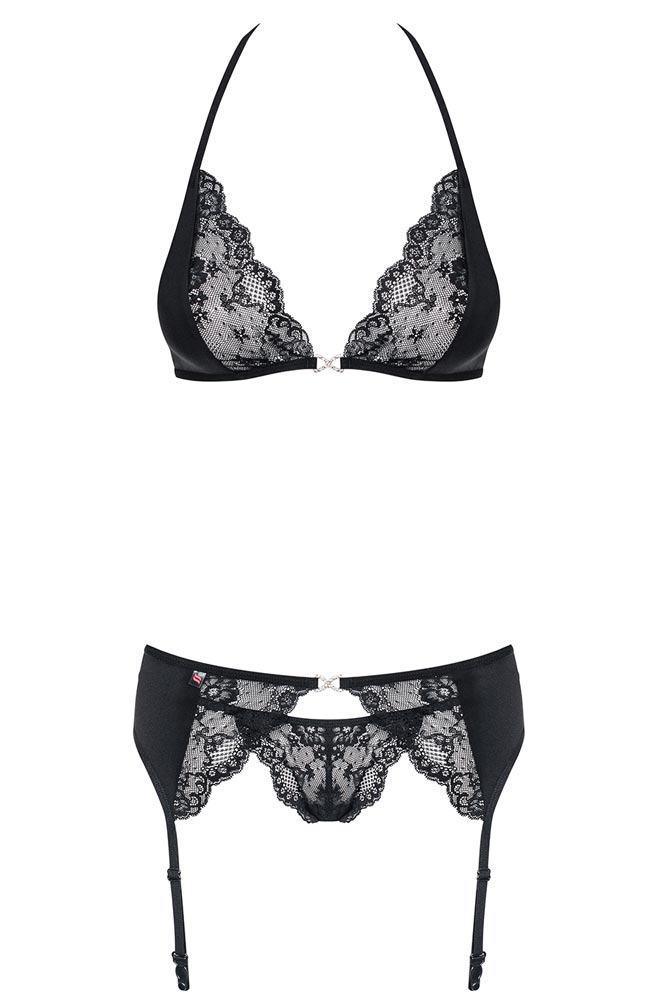 Obsessive - Γυναικείο σετ εσωρούχων- Obsessive Charmea set 3 pcs black OB1779 - E-string.gr