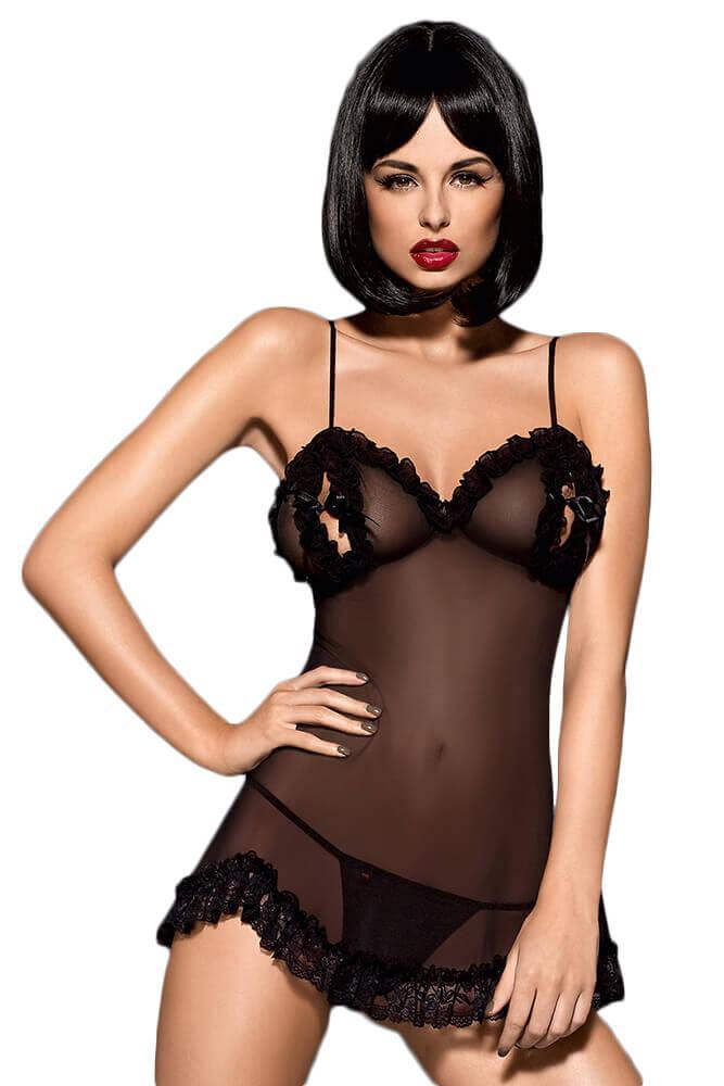 Obsessive - Γυναικείο Babydoll - OBSESSIVE BABYDOLL AND THONG JOANNA BLACK OB7312 - E-string.gr