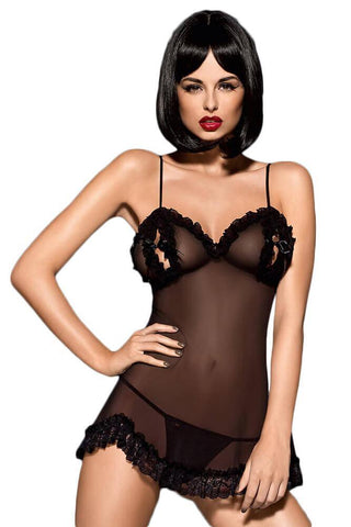 Obsessive - Γυναικείο Babydoll - OBSESSIVE BABYDOLL AND THONG JOANNA BLACK OB7312 - E-string.gr