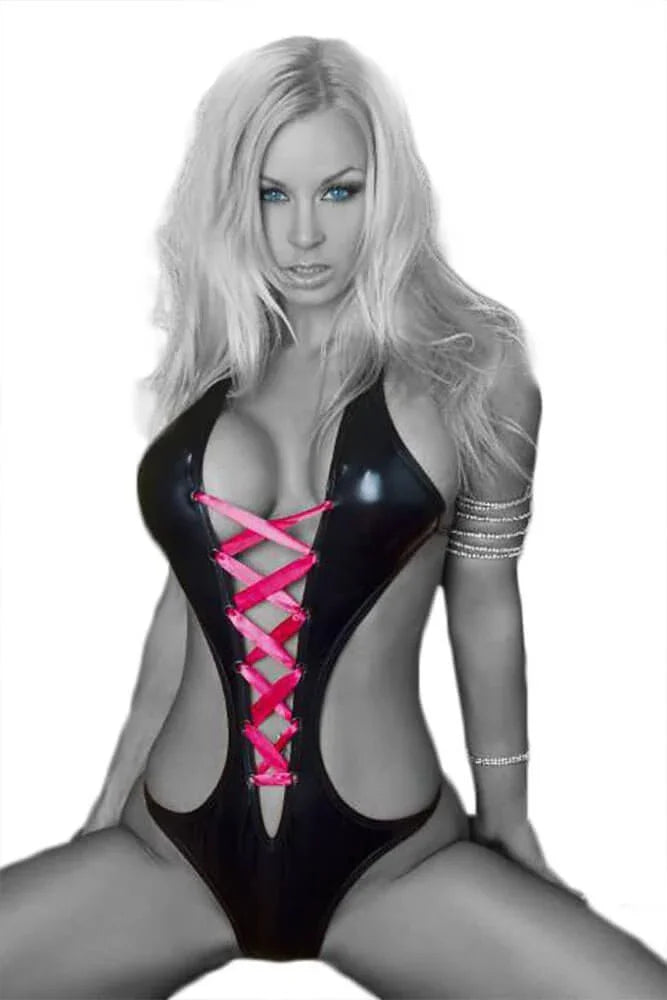 SumFeel - Κορμάκι Black Lace-up PVC Teddy SC-4048 - E-string.gr