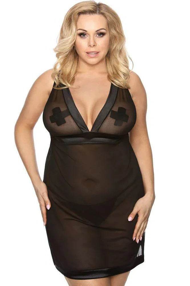 Anais - PLUS SIZE Babydoll - AS Samara chemise Μαύρο AS10044 - E-string.gr