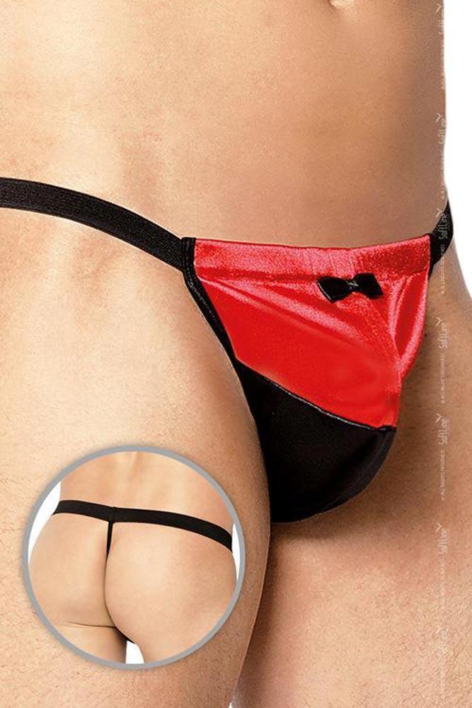 Softland - Ανδρικό εσώρουχο - Micro Thong Bow Tie Μαύρο Κόκκινο SFT4417 - E-string.gr