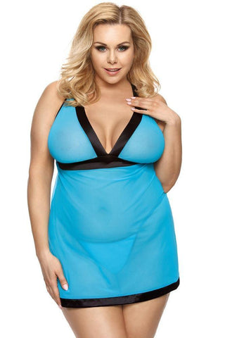 Anais - PLUS SIZE Babydoll - AS Liessa chemise Γαλάζιο AS10026 - E-string.gr