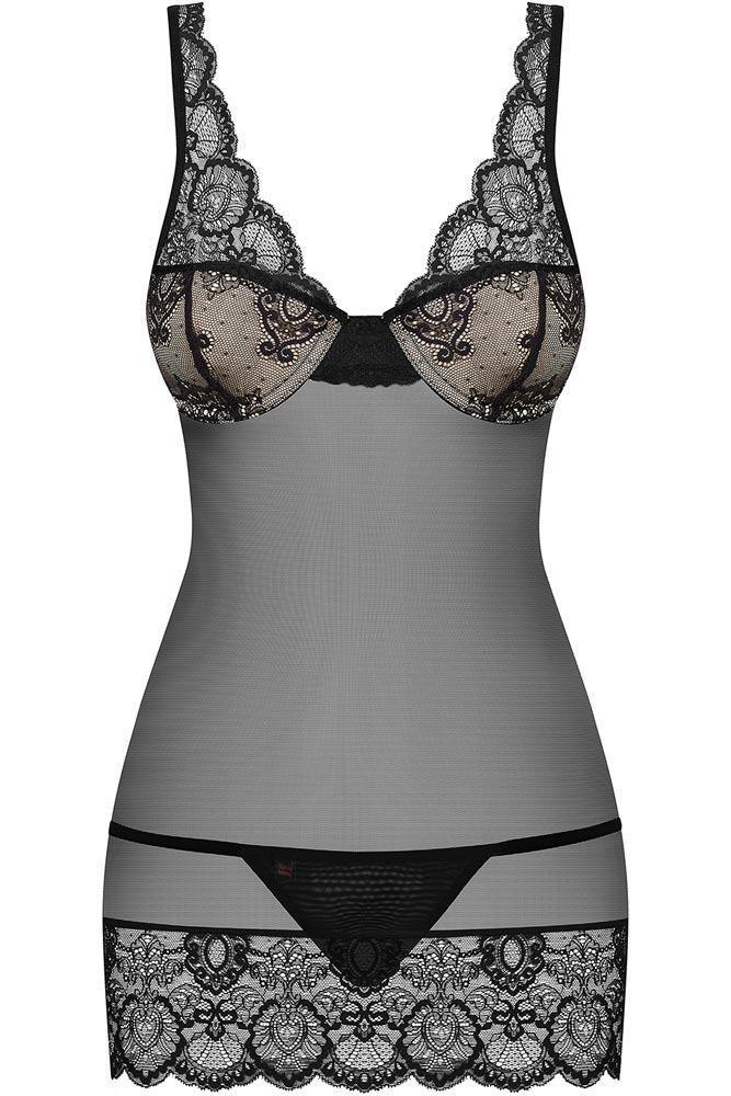 Obsessive - Γυναικείο Babydoll - Obsessive 853 Chemise and thong Μαύρο OB7740 - E-string.gr