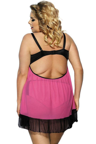 Anais - PLUS SIZE Babydoll - AS Carinola chemise ροζ-μαύρο AS10033 - E-string.gr