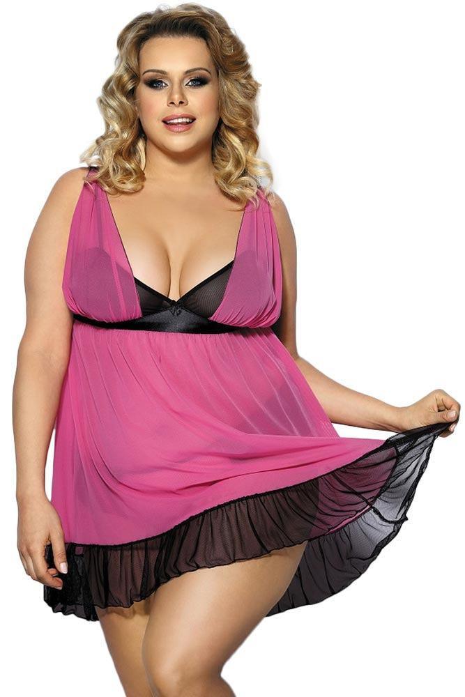 Anais - PLUS SIZE Babydoll - AS Carinola chemise ροζ-μαύρο AS10033 - E-string.gr