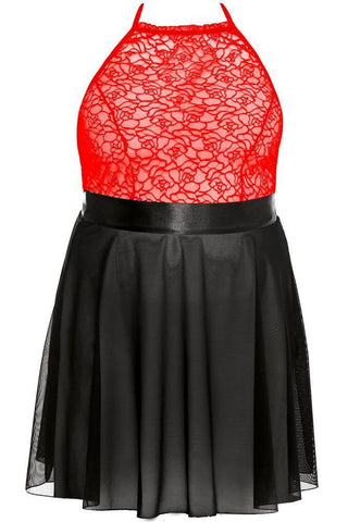 Anais - PLUS SIZE Babydoll - AS Lydia μαύρο-κόκκινο AS10043 - E-string.gr
