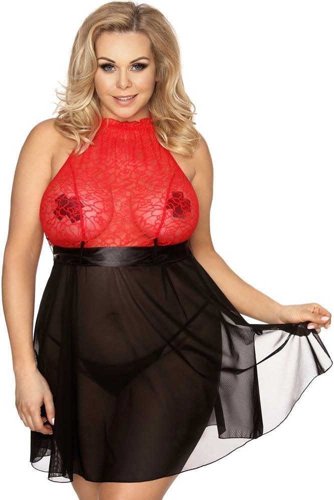Anais - PLUS SIZE Babydoll - AS Lydia μαύρο-κόκκινο AS10043 - E-string.gr