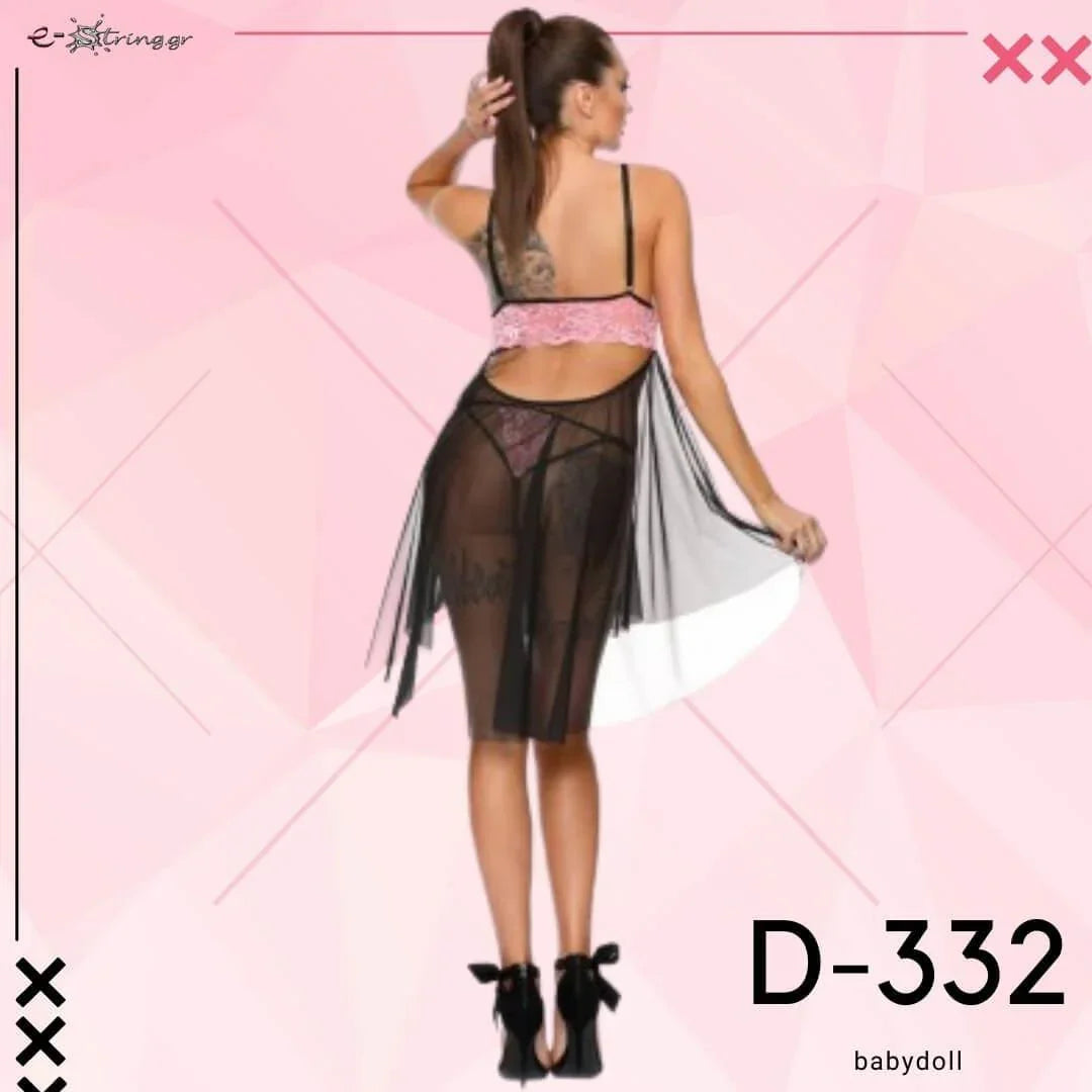 Excellent Beauty - Γυναικείο Babydoll - Excellent Beauty Μαύρο Ροζ D-332 - E-string.gr