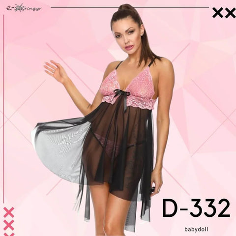 Excellent Beauty - Γυναικείο Babydoll - Excellent Beauty Μαύρο Ροζ D-332 - E-string.gr
