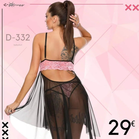 Excellent Beauty - Γυναικείο Babydoll - Excellent Beauty Μαύρο Ροζ D-332 - E-string.gr