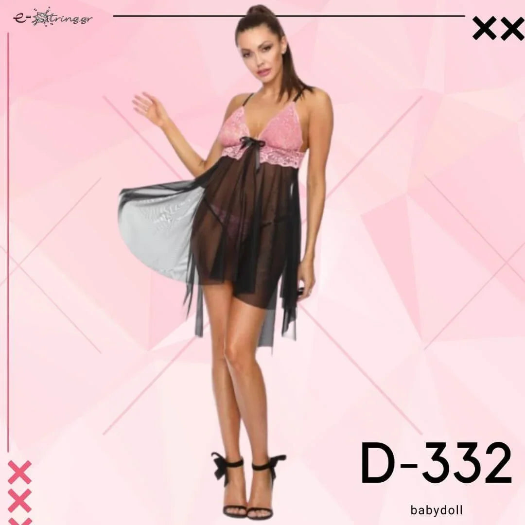 Excellent Beauty - Γυναικείο Babydoll - Excellent Beauty Μαύρο Ροζ D-332 - E-string.gr