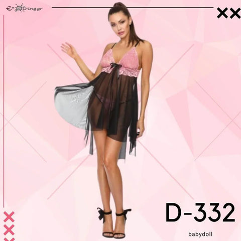 Excellent Beauty - Γυναικείο Babydoll - Excellent Beauty Μαύρο Ροζ D-332 - E-string.gr