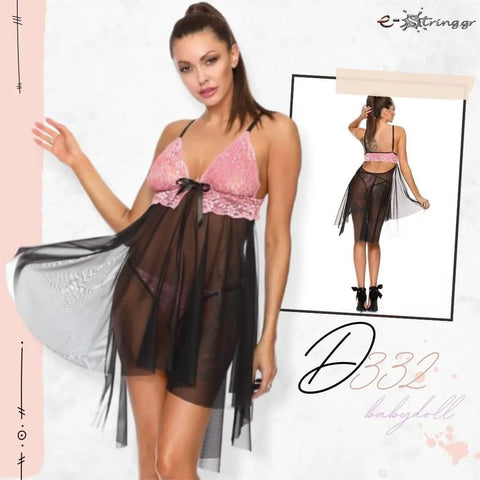 Excellent Beauty - Γυναικείο Babydoll - Excellent Beauty Μαύρο Ροζ D-332 - E-string.gr