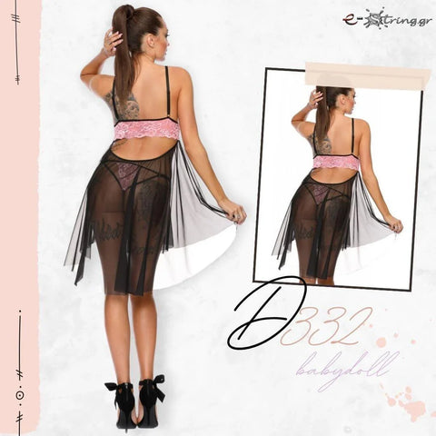 Excellent Beauty - Γυναικείο Babydoll - Excellent Beauty Μαύρο Ροζ D-332 - E-string.gr