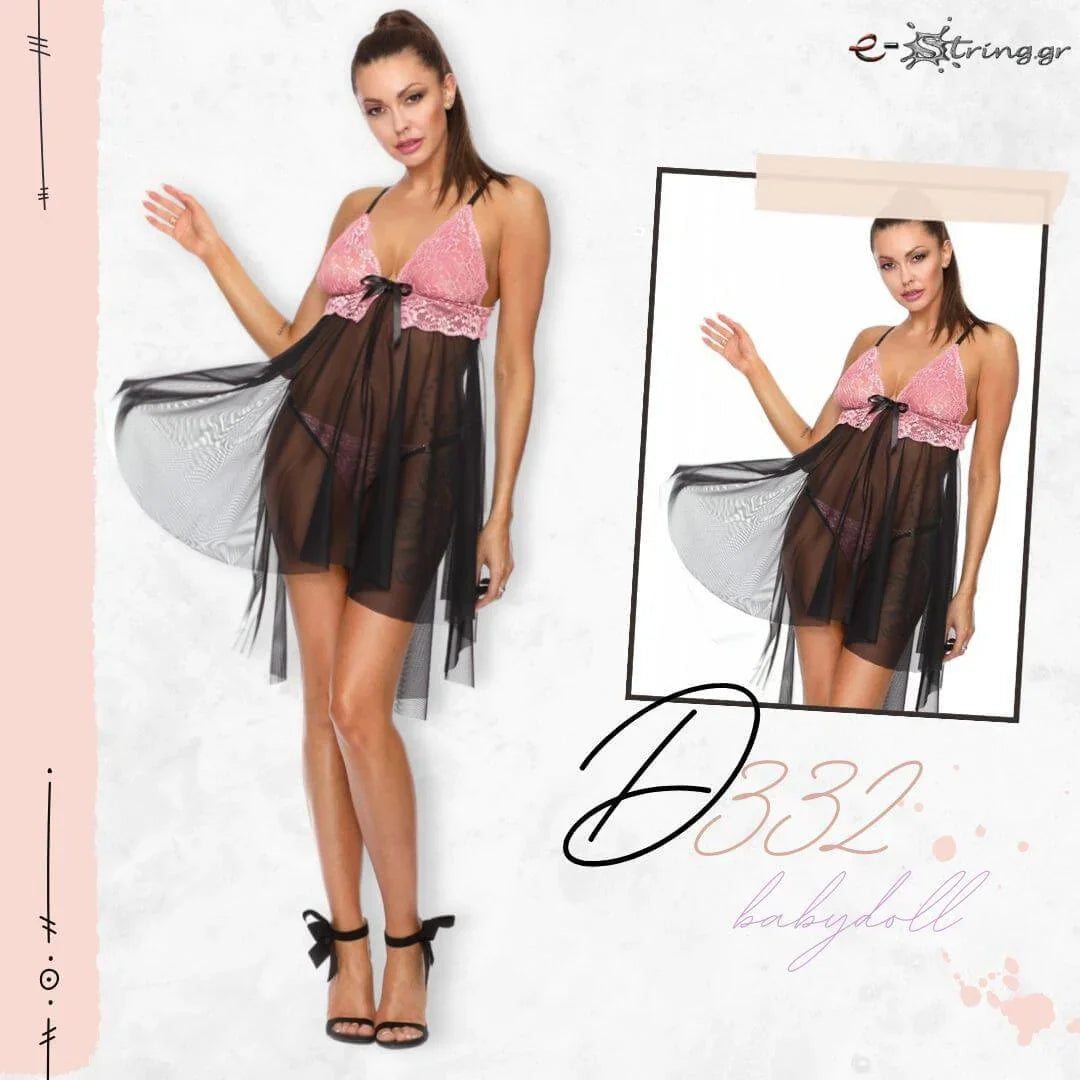 Excellent Beauty - Γυναικείο Babydoll - Excellent Beauty Μαύρο Ροζ D-332 - E-string.gr