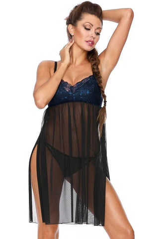 Excellent Beauty - Γυναικείο Babydoll - Excellent Beauty Μαύρο Μπλε D-338 - E-string.gr