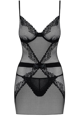 Obsessive - Γυναικείο Babydoll - OBSESSIVE LUSTELLA CHEMISE AND THONG BLACK OB9782 - E-string.gr