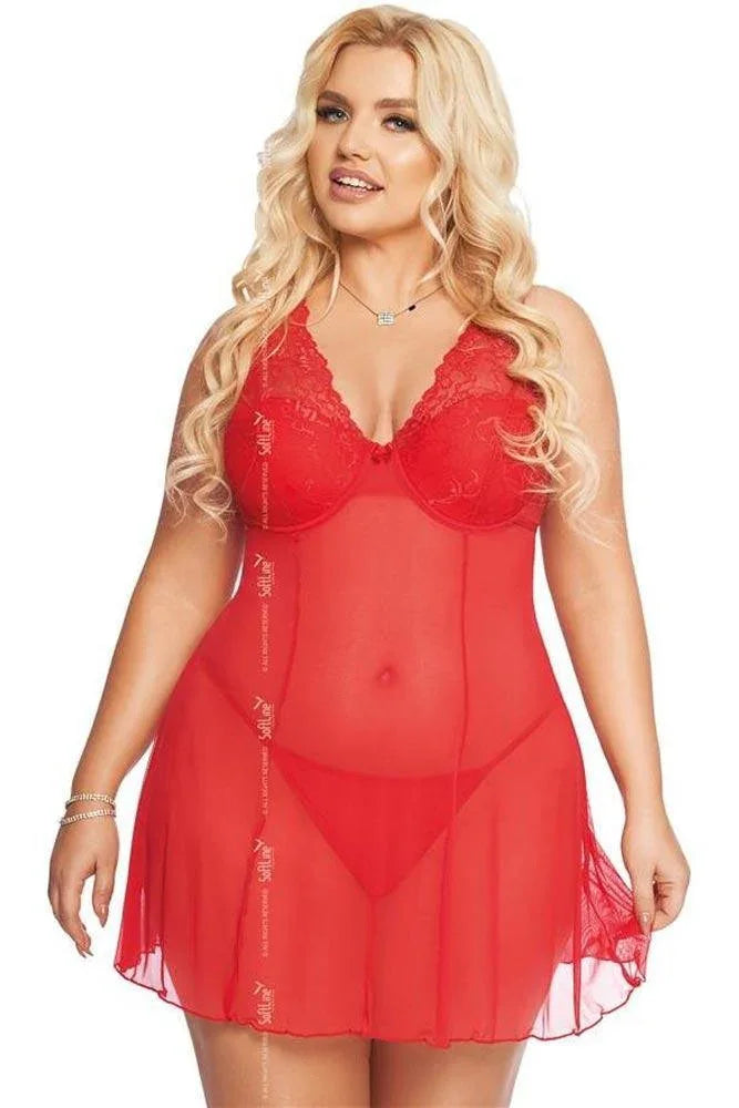 Softland - Babydoll μεγάλο μέγεθος - Softine Babydoll Berta Κόκκινο SFL1892-Red - E-string.gr